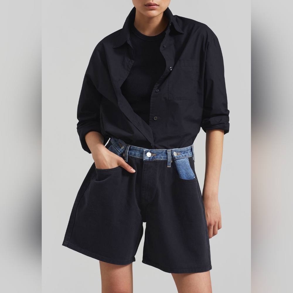 The Frankie Shop Hayla Contrast Denim Shorts - Picture 2 of 15
